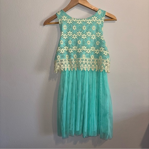 BONNIE JEAN Mint Green Lace Dress with tulle skirt - Picture 5 of 8